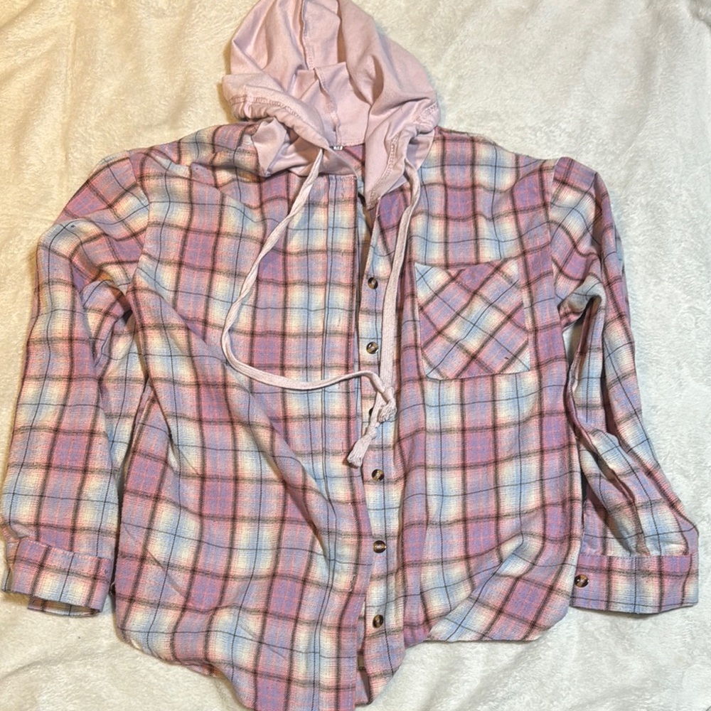 Plaid Button-Up Hoodie Shirt